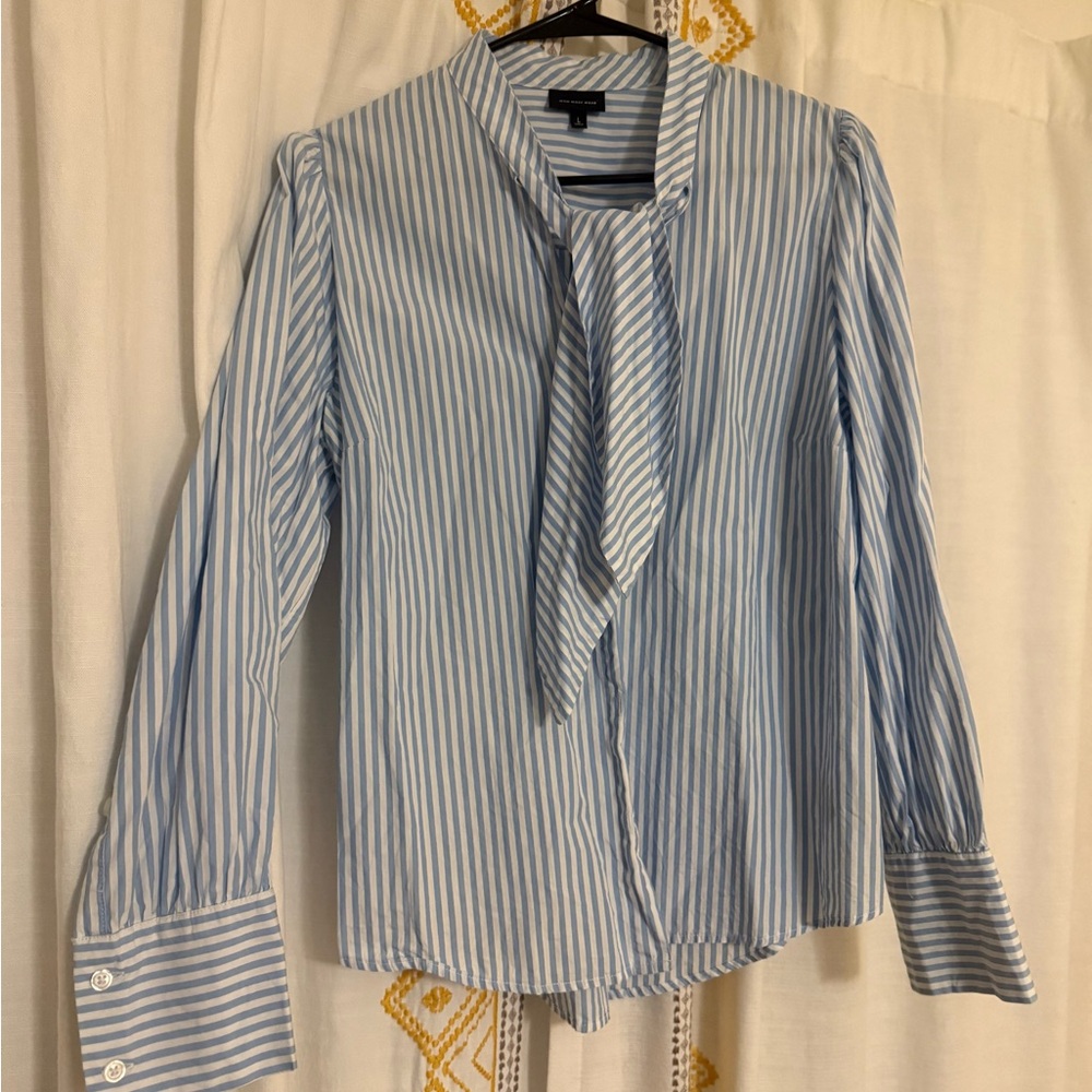Who What Wear Light Blue and White Striped Top